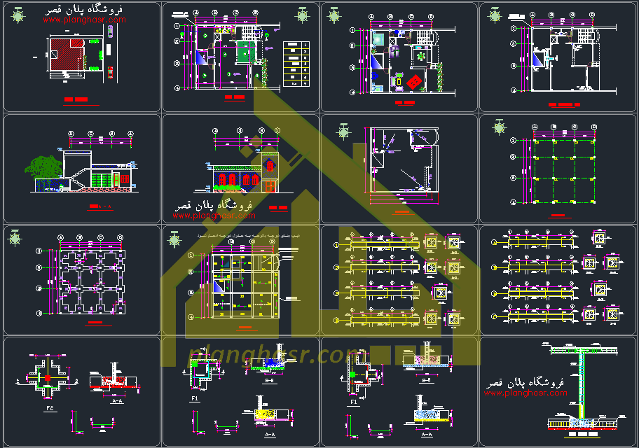 نقشه خانه مسکونی 10.5*11 یک طبقه دو خواب