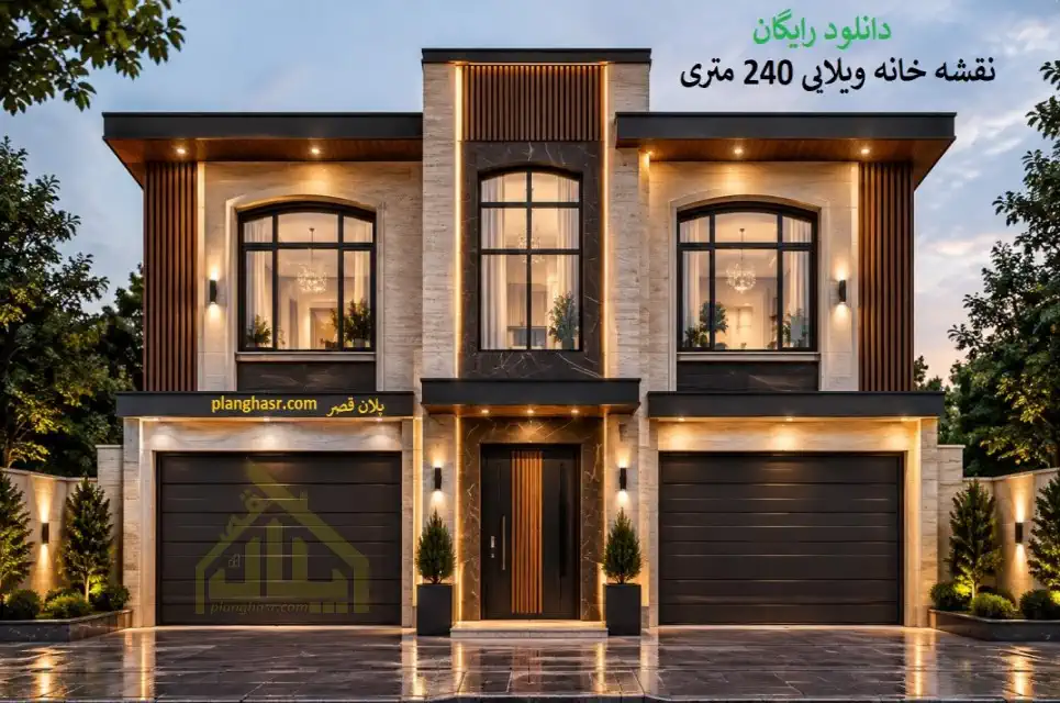 دانلود رایگان نقشه خانه ویلایی 240 متری با پلان معماری و سازه اجرایی