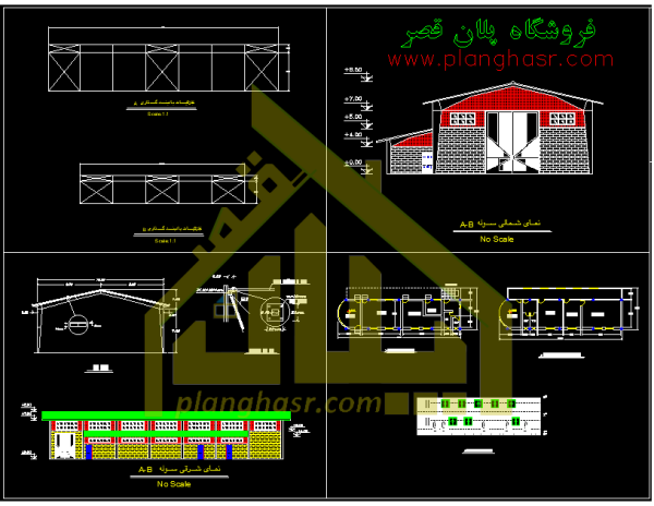 نقشه معماری و سازه سوله ۱۶ در ۴۲ با بچه سوله