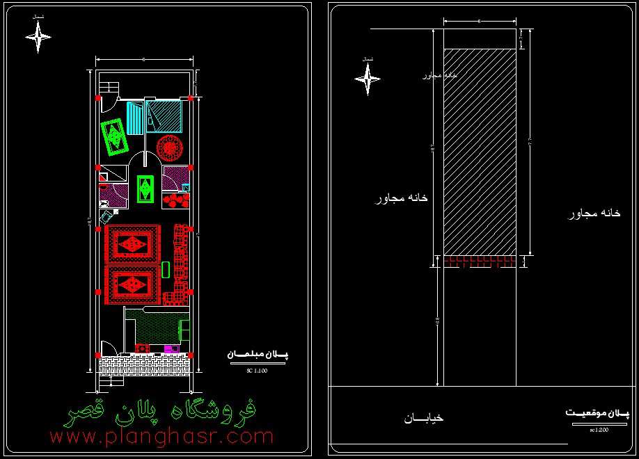 پلان معماری و سازه خانه 16*6 حیاط دار