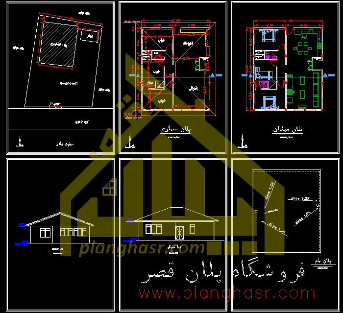 نقشه معماری ویلا 120 متری سه خواب